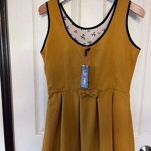 Yumi Kim Golden Sleeveless Dress with Bow Accent